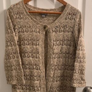Open front Melange Knit Cardigan with Single Button and 3/4 sleeves EUC
